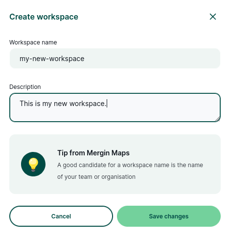 Server administration panel - create new workspace