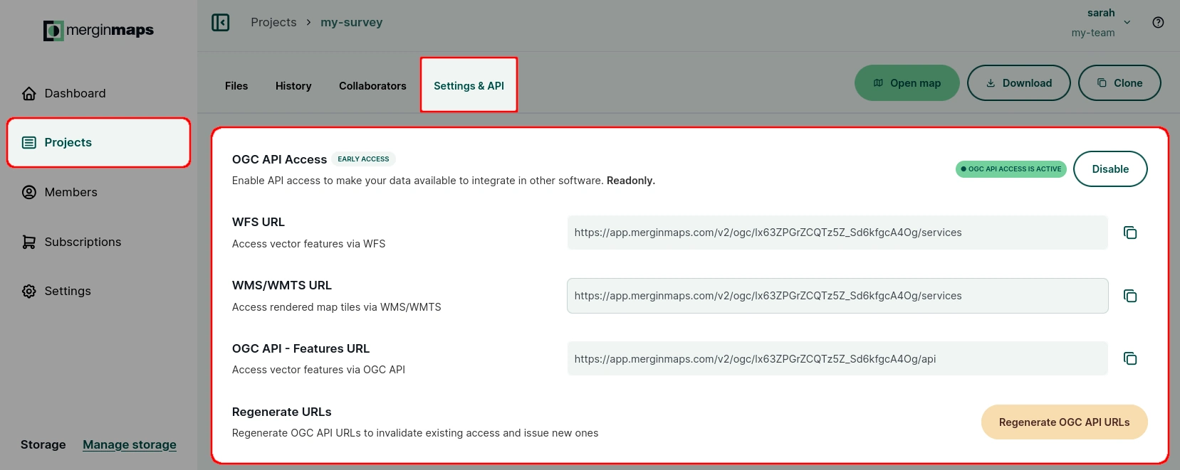 Enabling OGC API access for Mergin Maps project Enabling OGC API access for Mergin Maps project