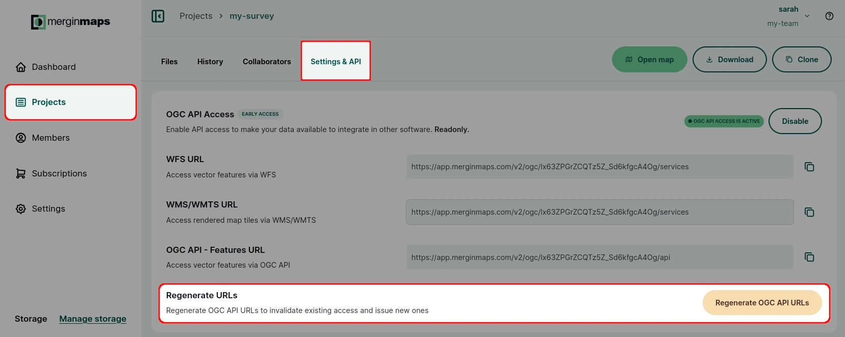 Regenerate Mergin Maps OGC API URLs Regenerate Mergin Maps OGC API URLs