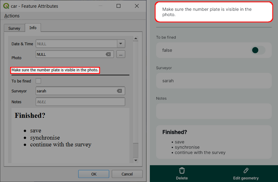 Text widget in QGIS and in Mergin Maps mobile app attributes form