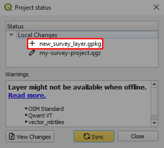Project status displaying added layer
