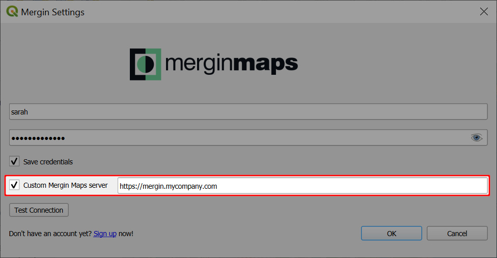 Custom server in Mergin Maps QGIS plugin setup
