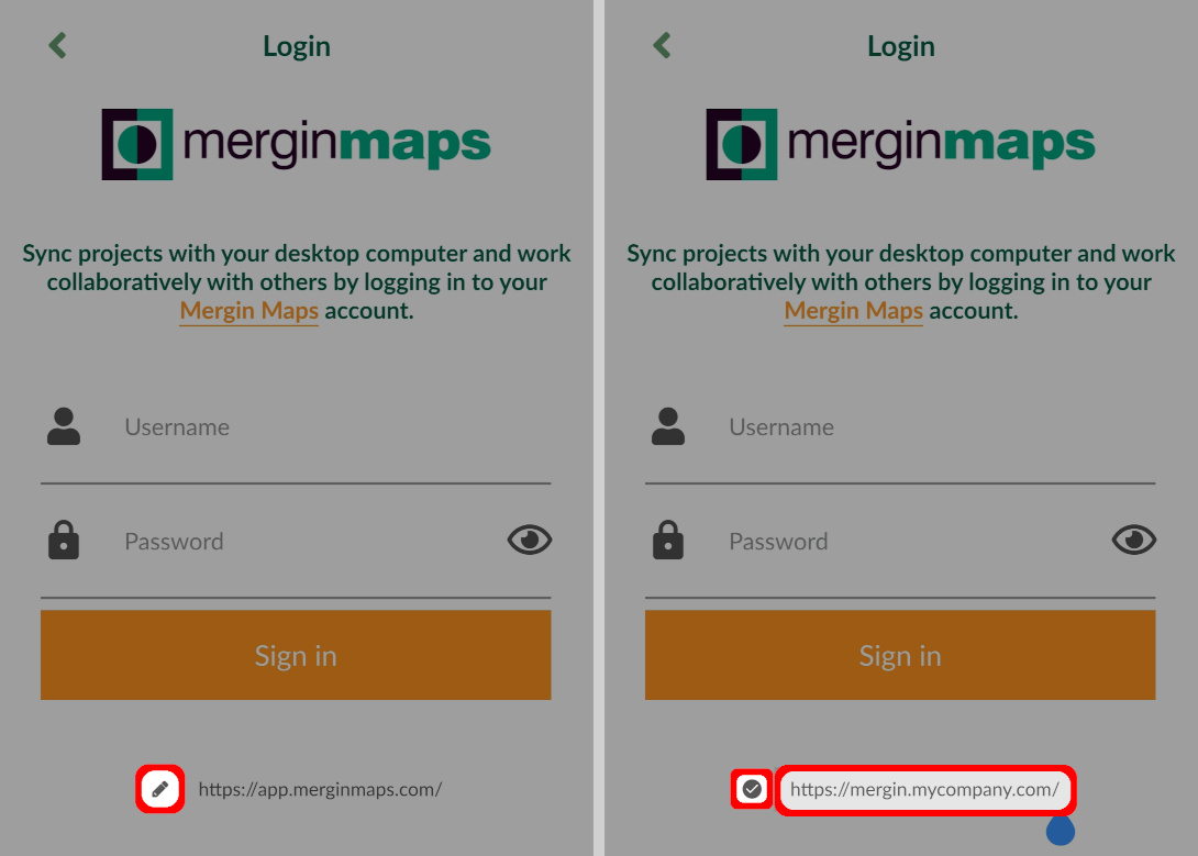 Custom server in Mergin Maps mobile app