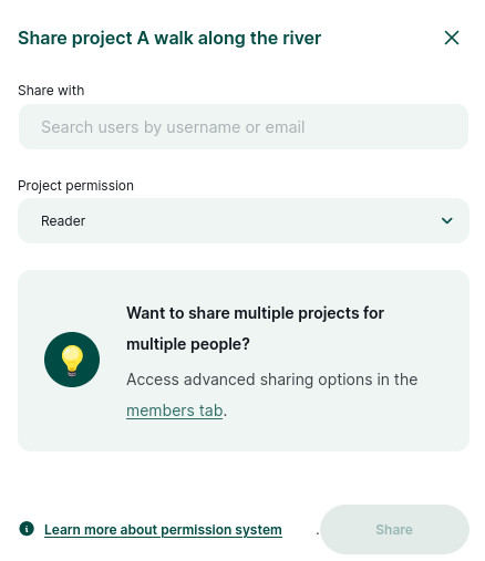 Share project with teammate via email