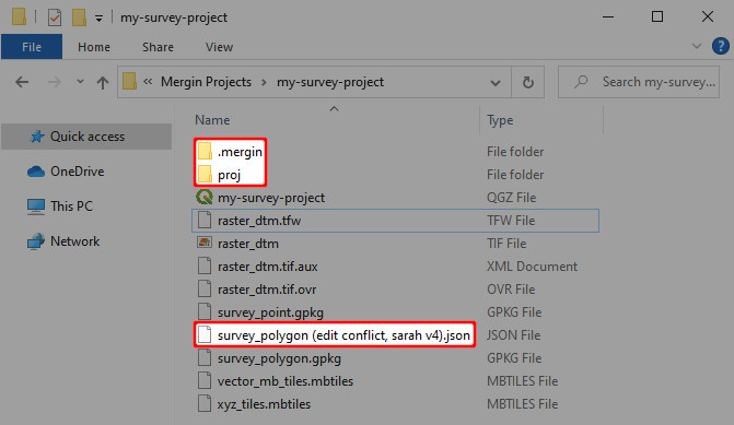 Mergin Maps project folder history log projection conflict files
