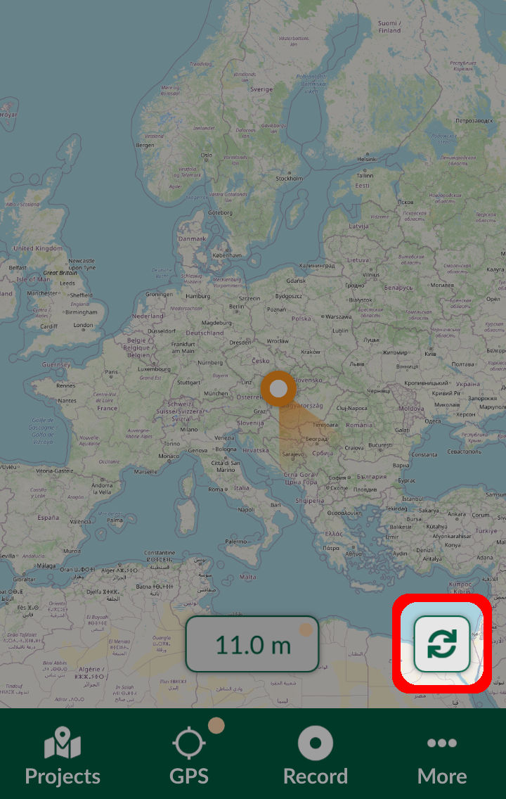 Mergin Maps mobile app Sync button