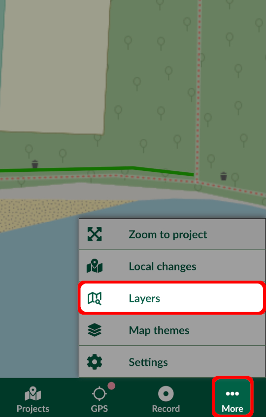 Mergin Maps mobile app Layers in More tab