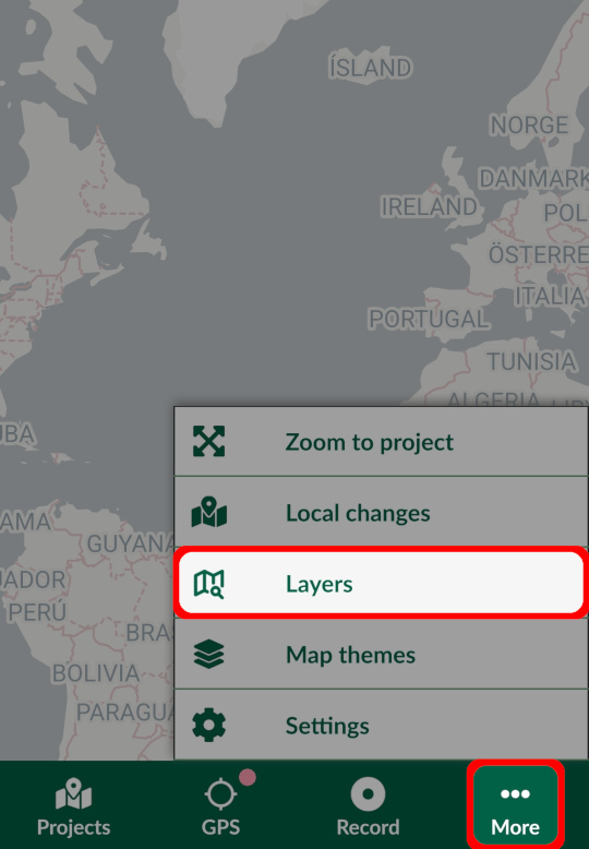 Mergin Maps mobile app Layers panel