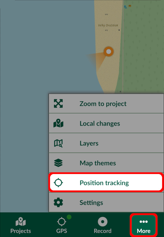 Mergin Maps mobile app Position tracking