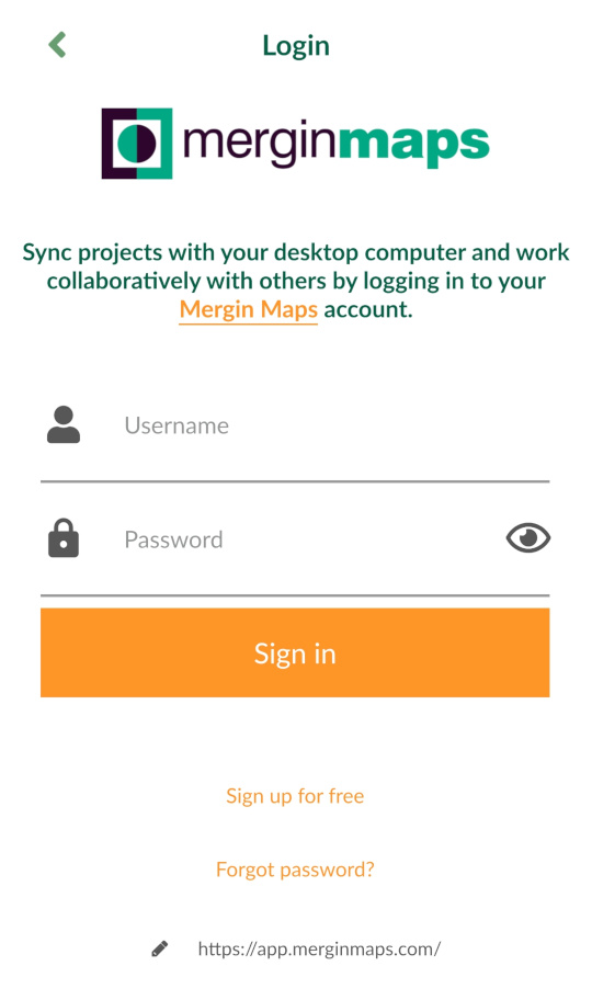 Mergin Maps mobile app Login