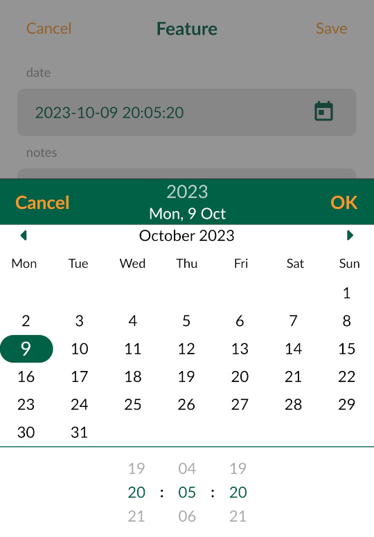 Mergin Maps mobile app calendar form