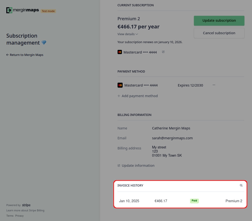 Invoices and Payment History