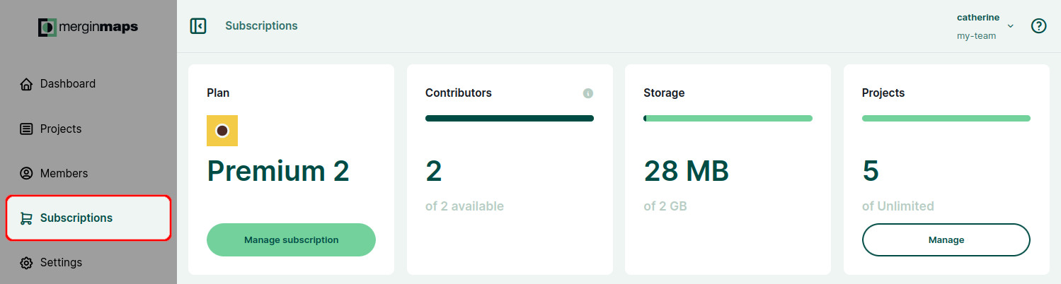 Mergin Maps Subscriptions details