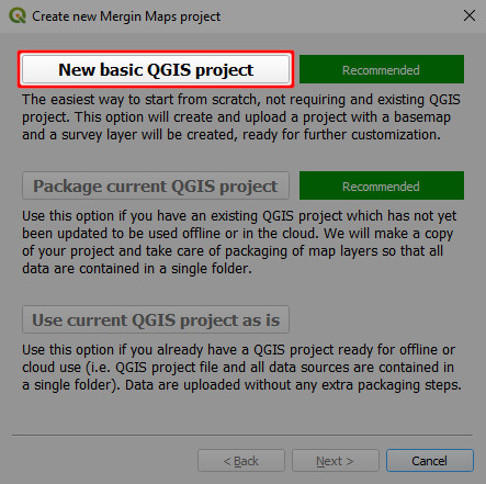 Create Mergin Maps project: New basic QGIS project