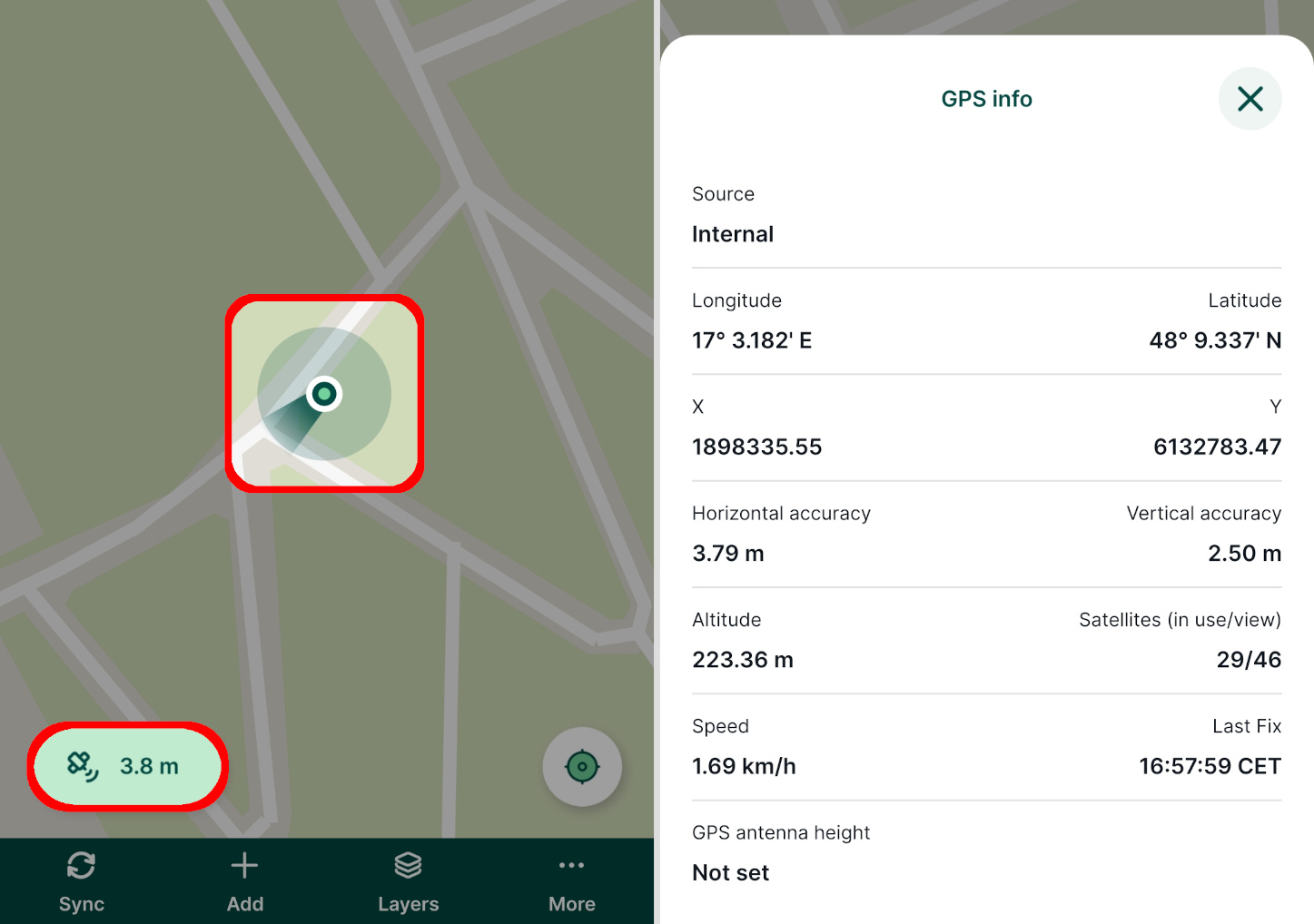 GPS accuracy info in Mergin Maps mobile app