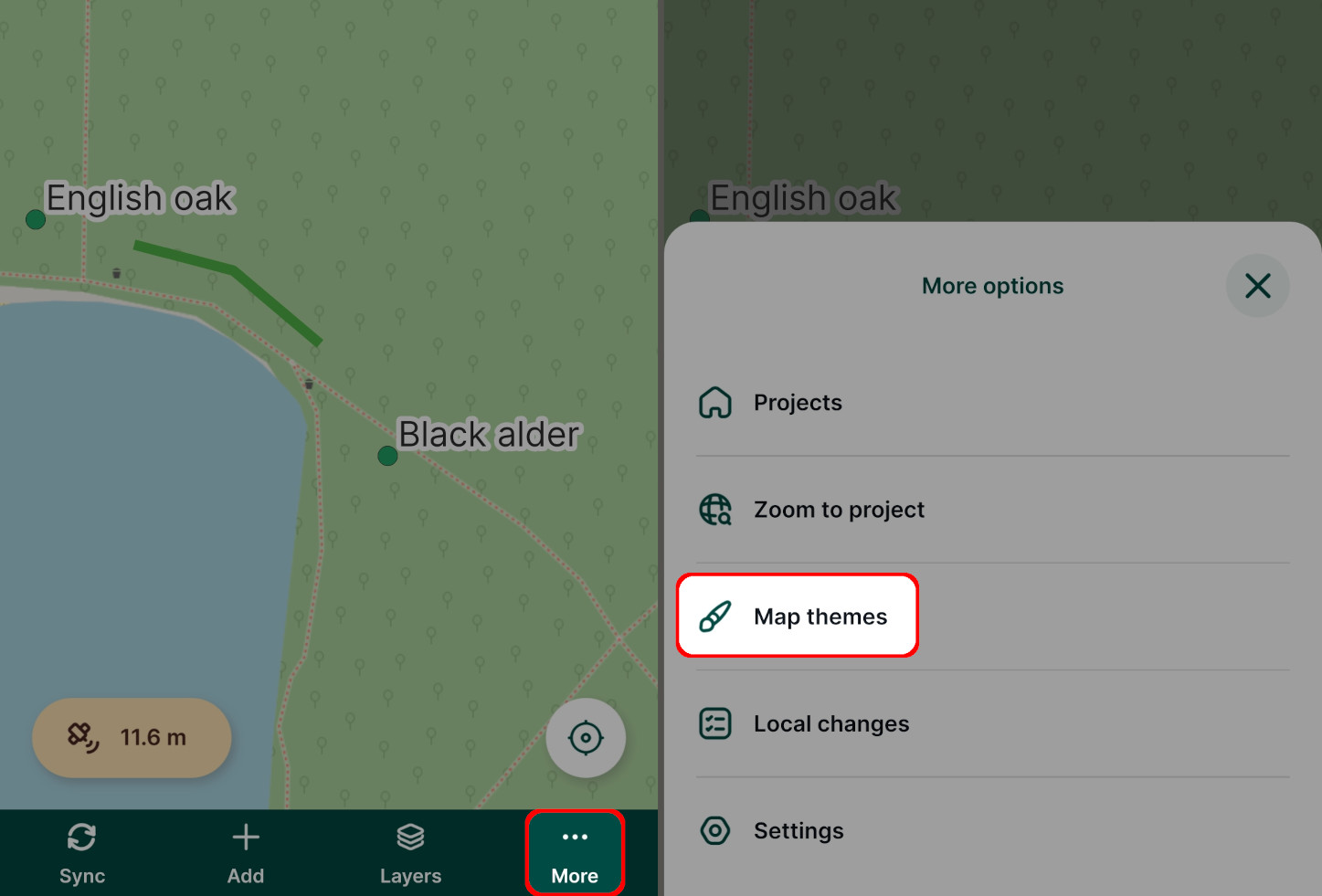 Map themes in Mergin Maps mobile app