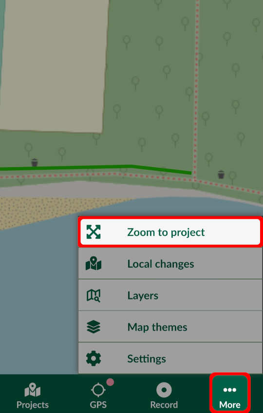 Zoom to project in Mergin Maps mobile app