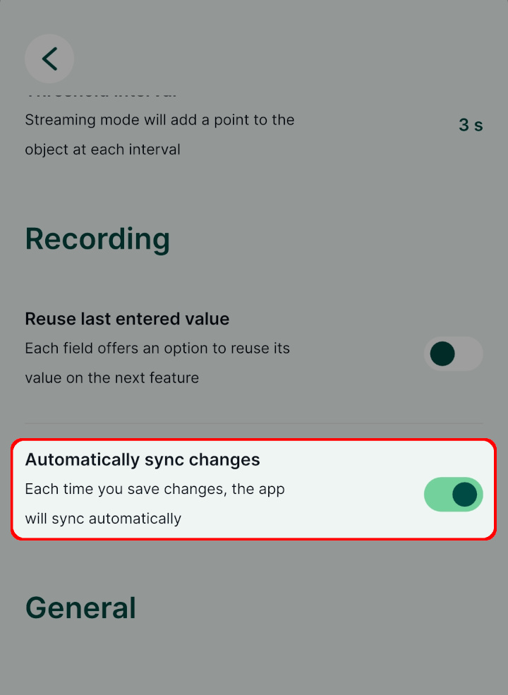 Automatically synchronise changes settings in Mergin Maps mobile app