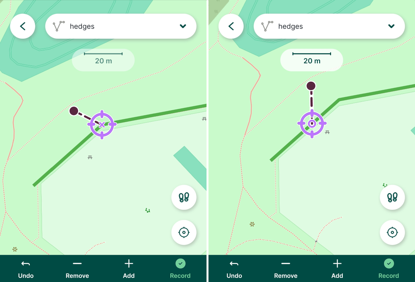 Mergin Maps mobile app crosshairs when snapping