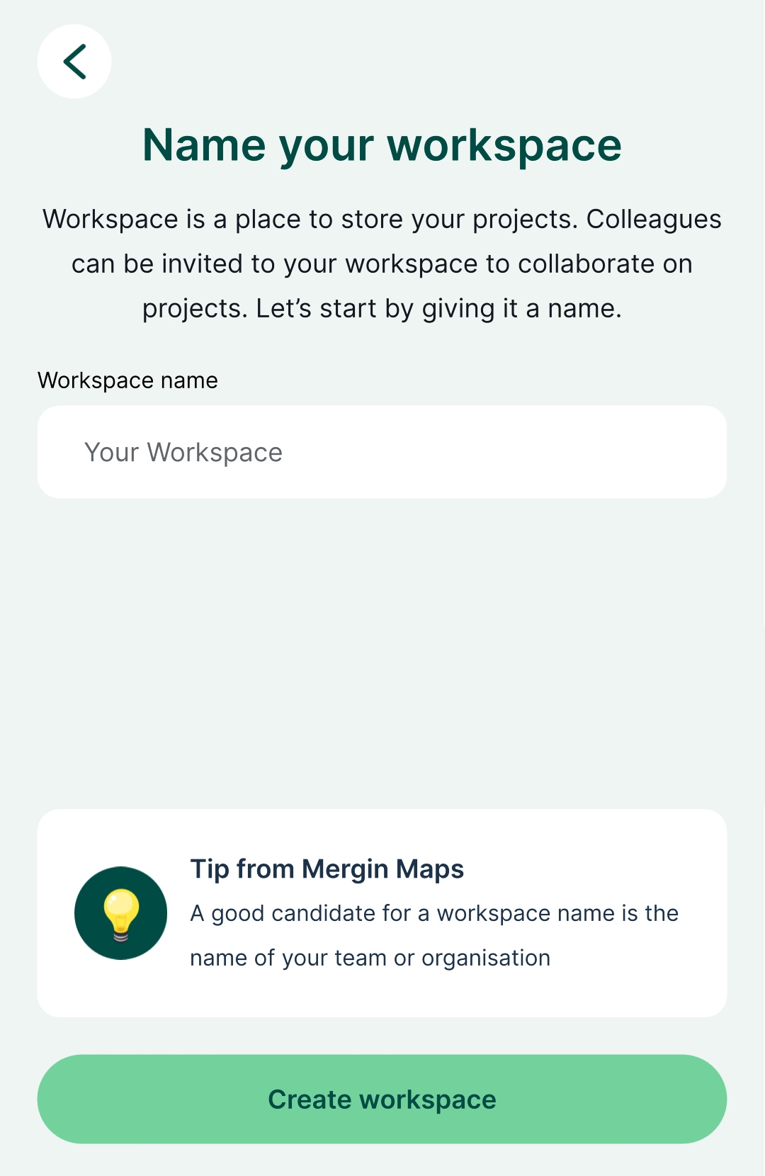 Create workspace in Mergin Maps mobile app