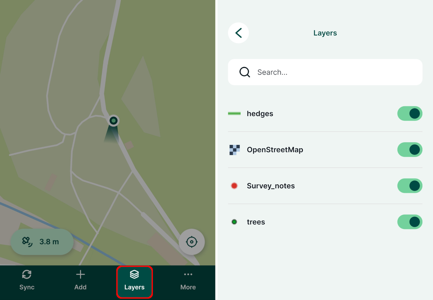 Layers overview in Mergin Maps mobile app