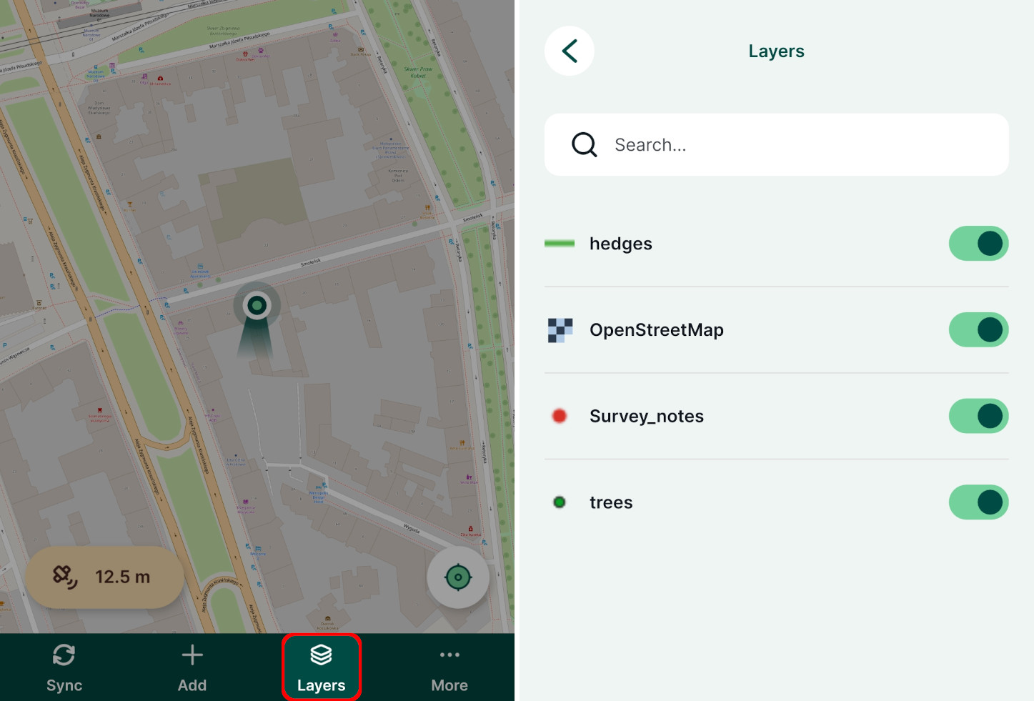 Mergin Maps mobile app Layers
