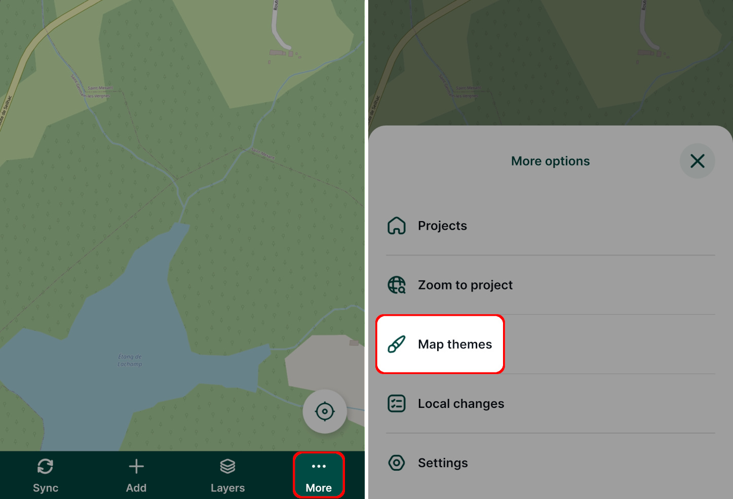 Map themes option in Mergin Maps mobile app