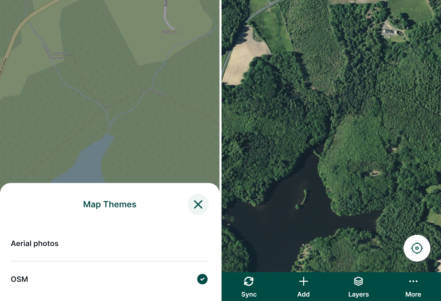 Mergin Maps mobile app switching map themes