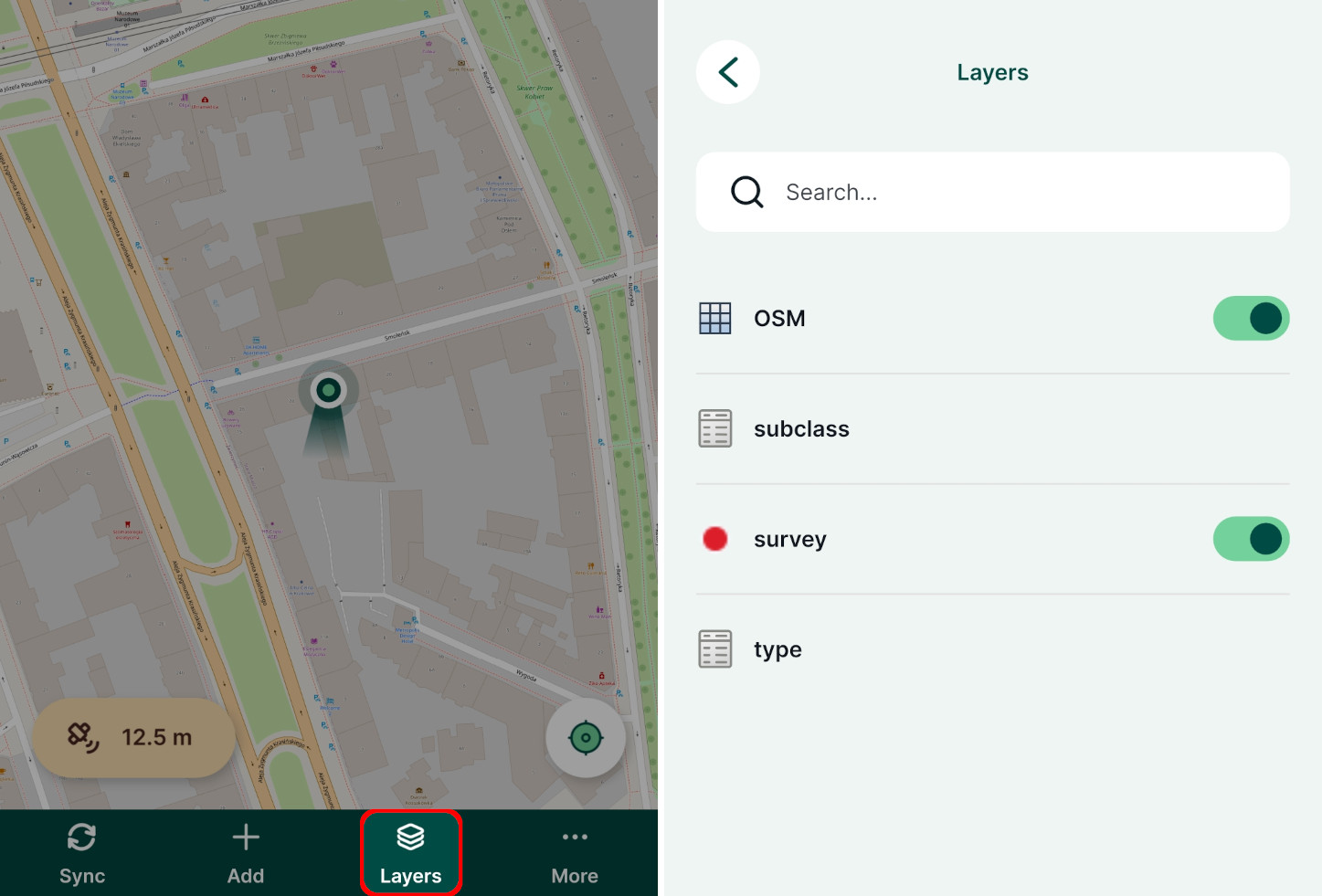 Layers in Mergin Maps mobile app