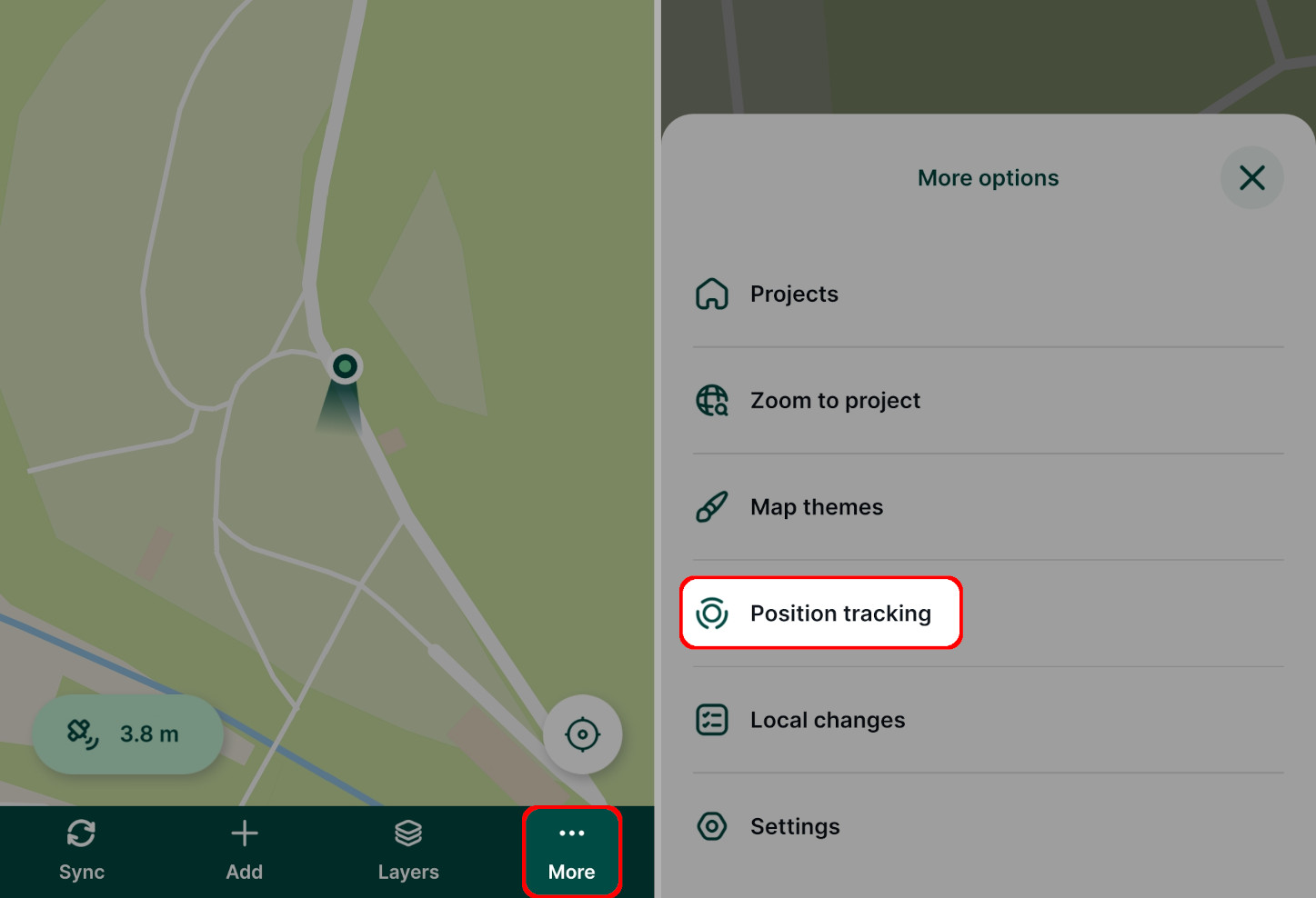 Mergin Maps mobile app Position tracking