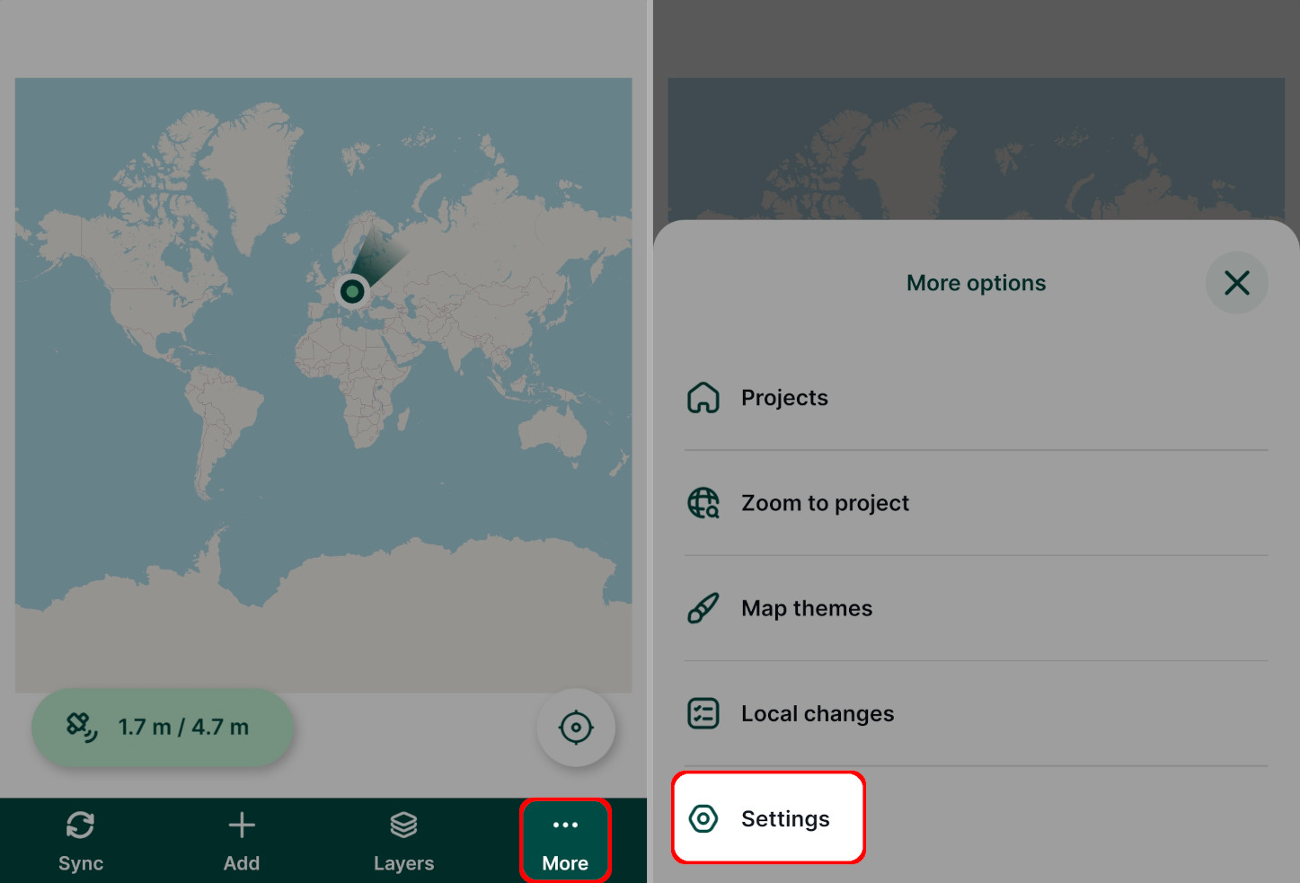 Navigate to settings in Mergin Maps mobile app