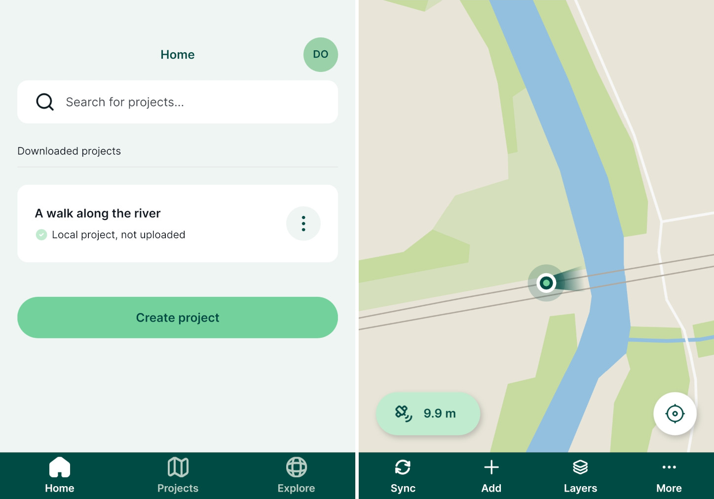 Mergin Maps mobile app user interface
