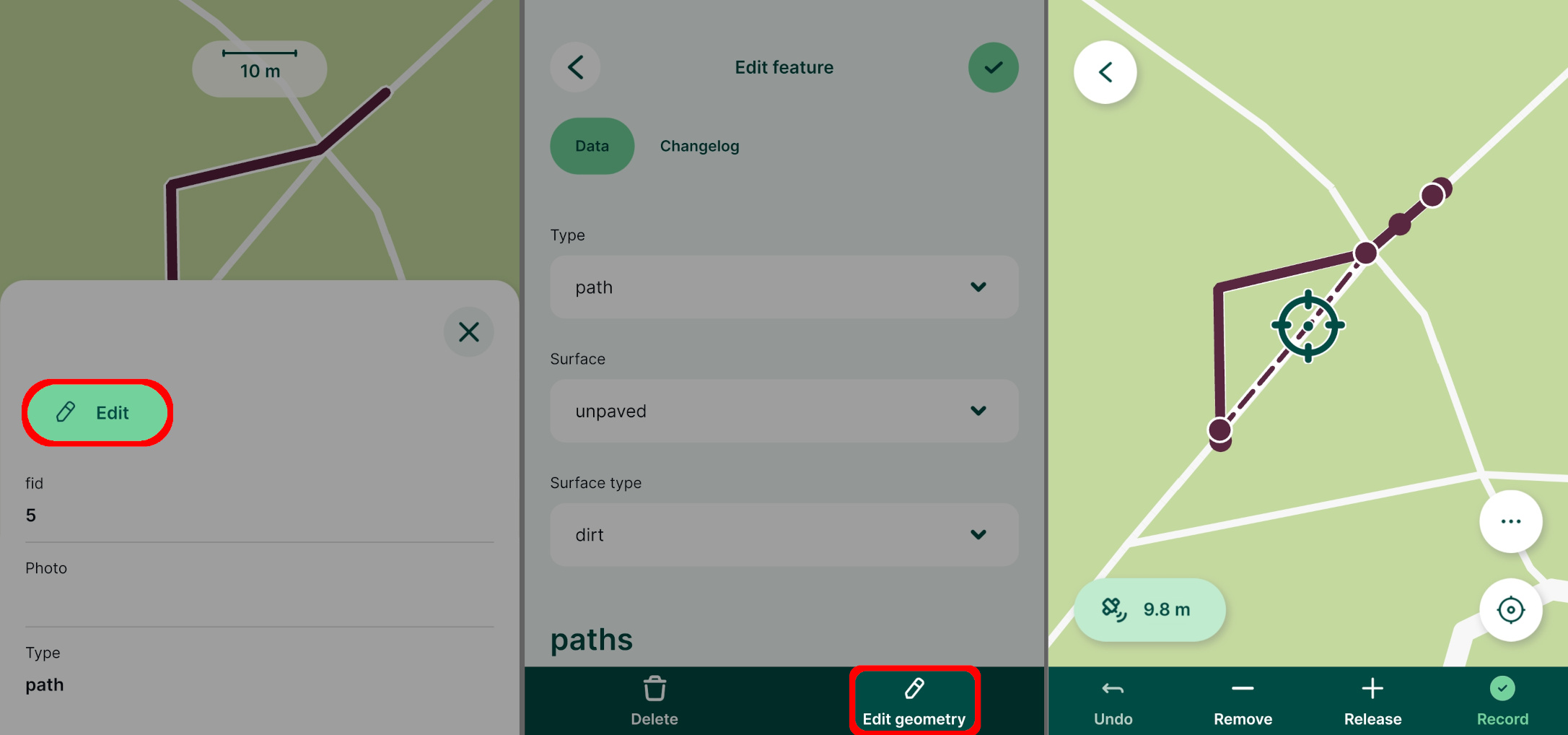 Editing line geometry in Mergin Maps mobile app