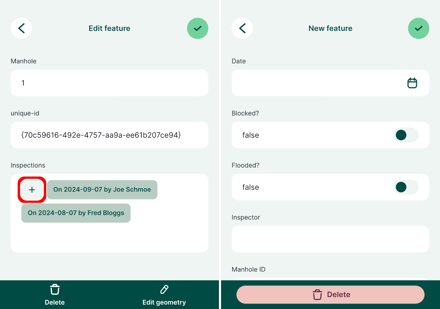 Form view of a feature with 1-N relation in Mergin Maps mobile app