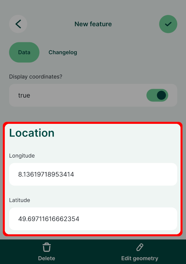 Mergin Maps mobile app attributes form default values