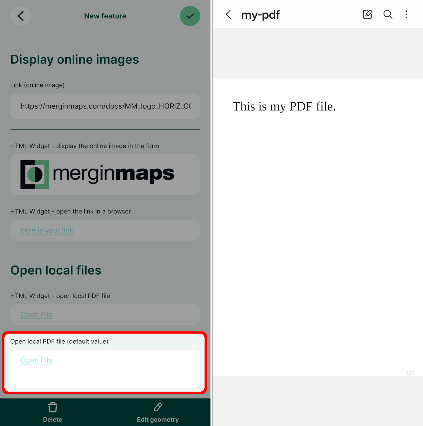 Open a local PDF file in Mergin Maps mobile app