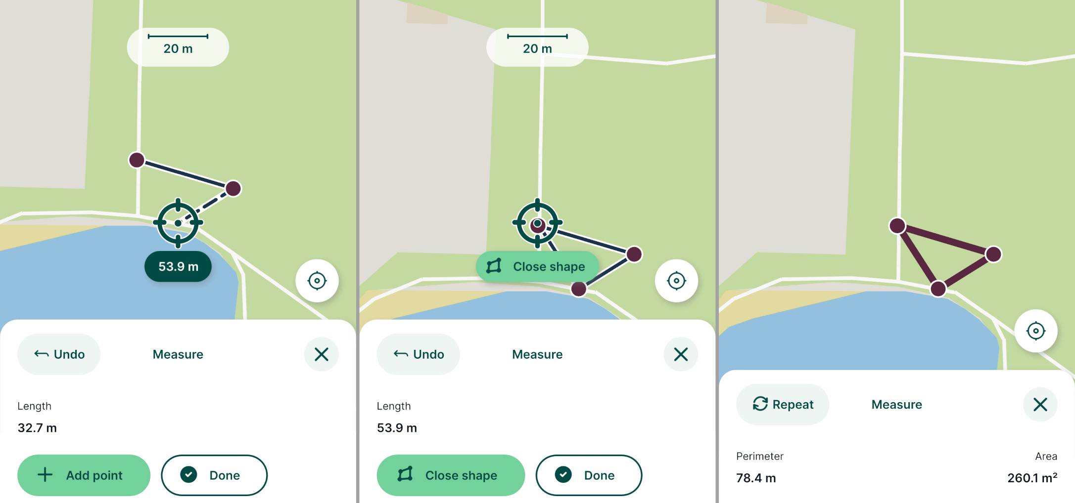 Mergin Maps mobile app measuring length and area