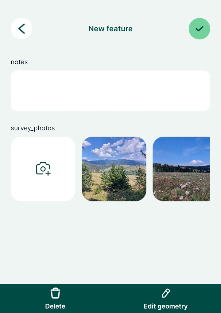 Many photos to a single feature in Mergin Maps mobile app