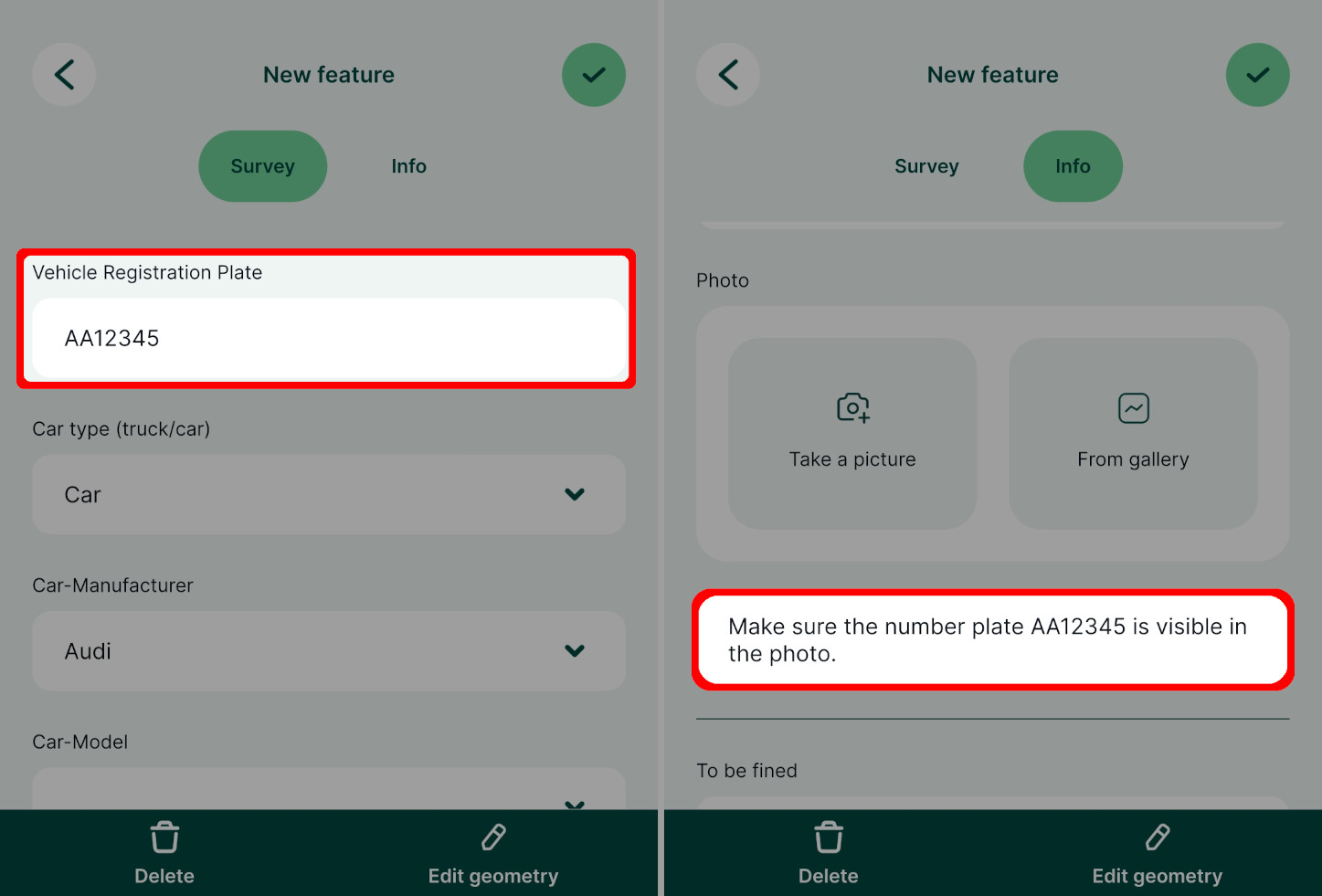 Mergin Maps mobile app text widget with variable