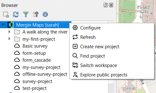 Mergin Maps in QGIS browser