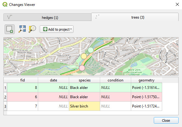 Mergin Maps plugin for QGIS changes viewer