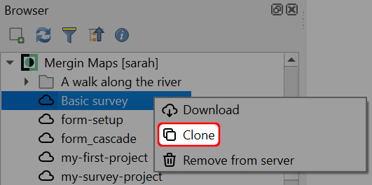 Clone Mergin Maps project in QGIS