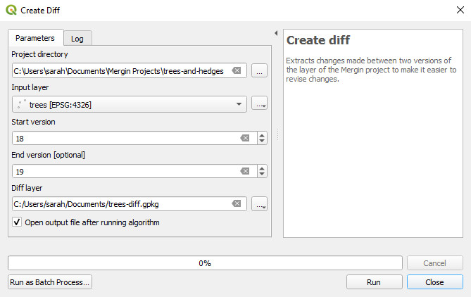 Create diff tool dialog
