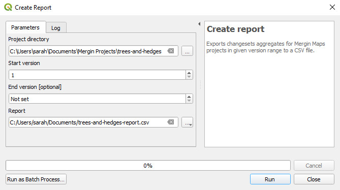 Create report tool dialog