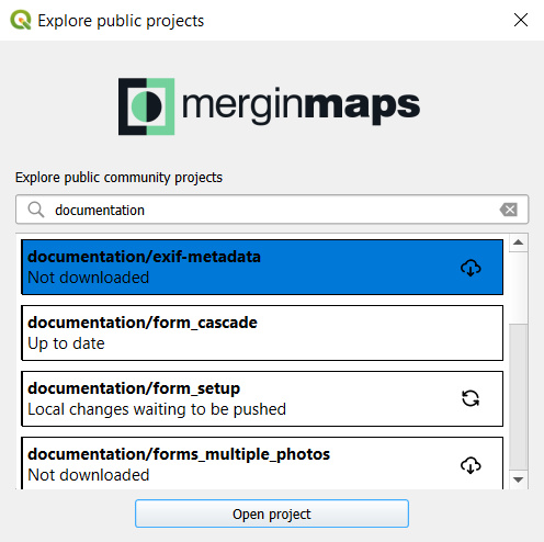 List of public projects in QGIS Browser