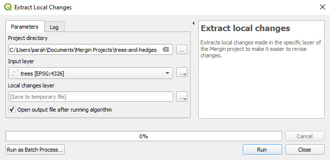 QGIS extract local changes tool