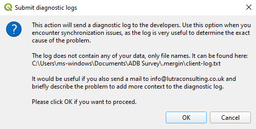 Submit diagnostic logs message
