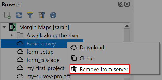 QGIS Remove Mergin Maps project from server