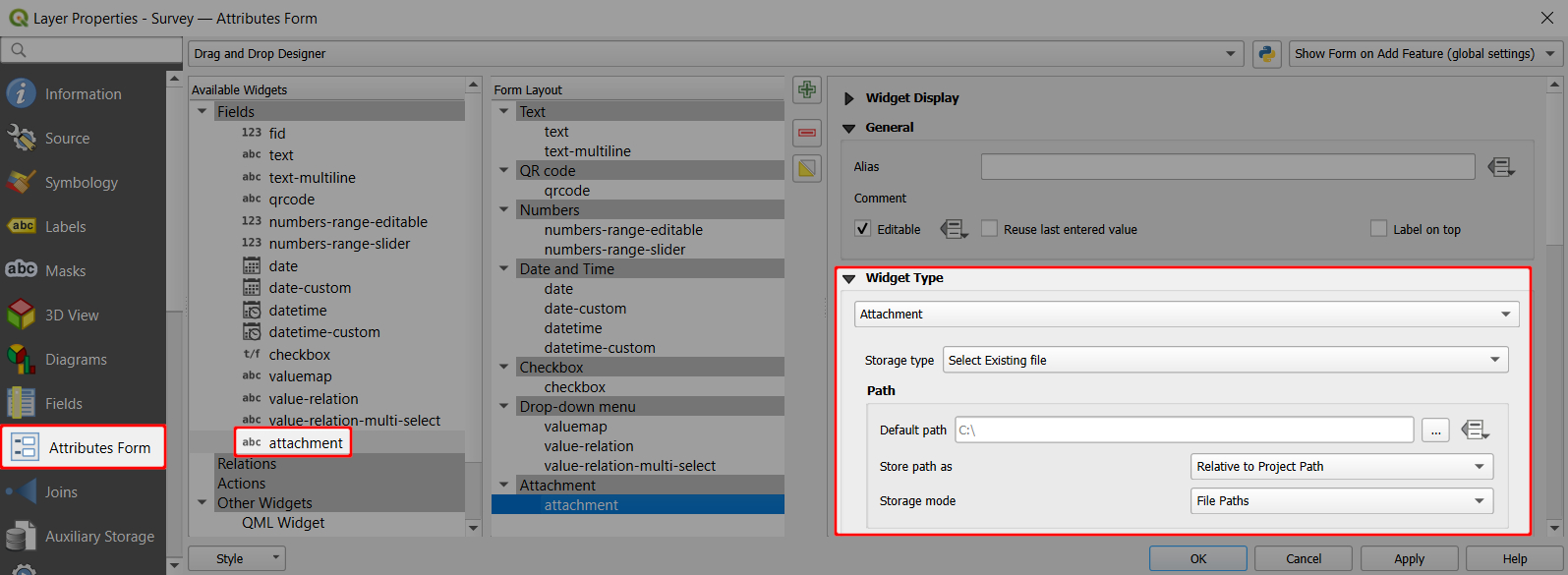 QGIS form photo attachment