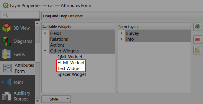 QGIS HTML and Text Widget